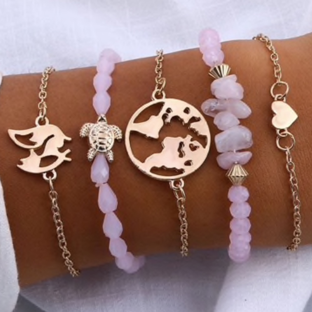 Bohemian Handmade Pink Bracelet Set of 5 NEW